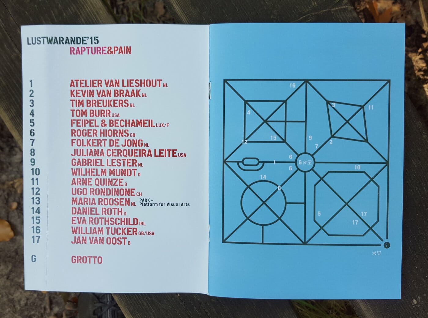 Boekje bij Lustwarande '15 Lustwarande, boekje bij Rapture & Pain, 2015