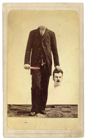 Selfie after self-beheading trick-photography, 19th century