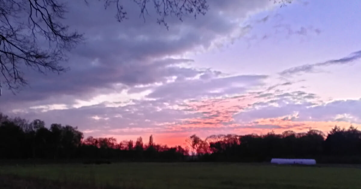 Stadsakker met kas GroeiTuin013, zonsondergang, 2021-05-06