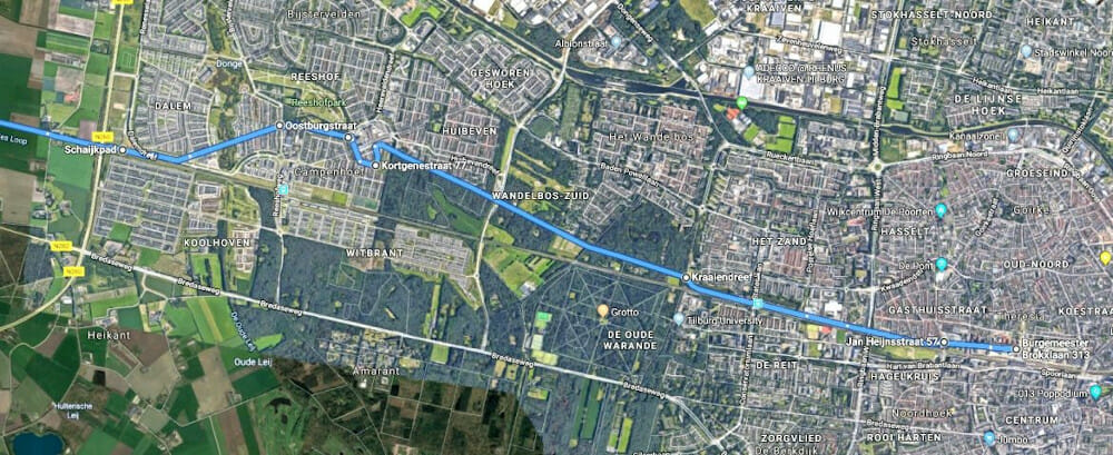 F58, snelfietsroute, gedeelte Tilburg-Centrum, Reeshof, snelfietspad, kaartje 2019