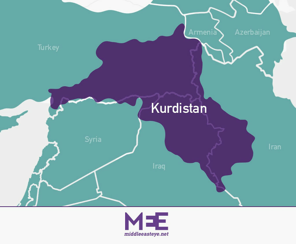 Kurdistan, Koerdistan, kaart, landkaart, map, Midden-Oosten, Syria, Iraq, Turkey, Iran, middleeasteye-net