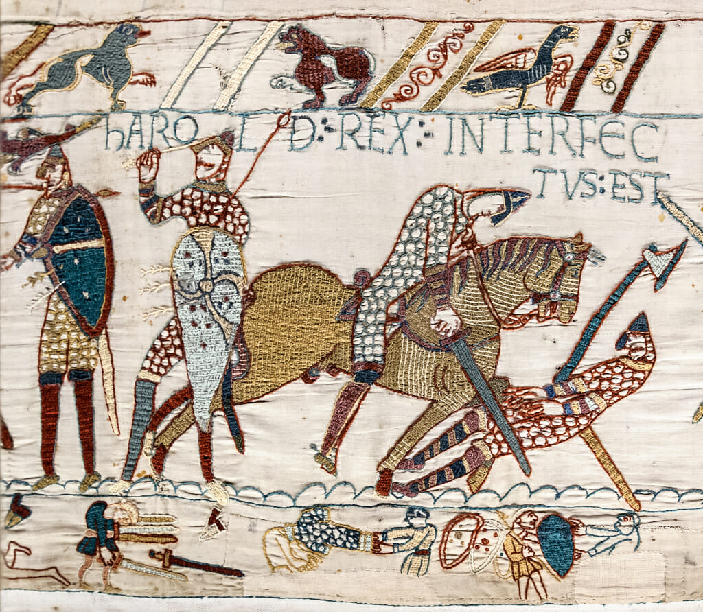 Tapisserie de Bayeux, Scène 57, La mort d Harold, Harold the King Was Killed, Bayeux Tapestry, scene 57, arrow